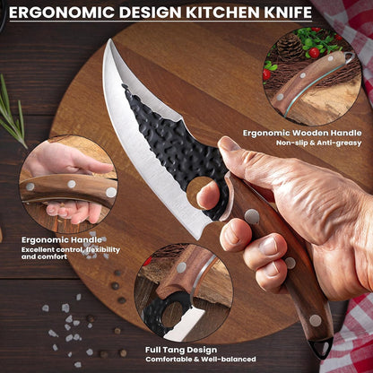 MDHAND Chef Knife - Hand Forged Kitchen Knife, High Carbon Steel Butcher Knife for Meat Cutting, Japanese Chef Knives for Camping, Outdoor, BBQ, Gifts for Men