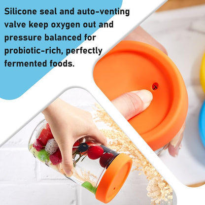 Teenyyou 6 Pcs Silicone Fermenting Lids for Wide Mouth Mason Jar, Airlock Waterless Fermenter Caps, 86 mm Silicone Cover with Vent for Kimchi, Fermented Probiotic Food, Jars Not Included(Classic)