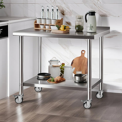 Faazy Stainless Steel Commercial Workbench - 30 x 36 Inch Metal Table Cart with Caster Wheel - NSF Certified - Heavy Duty for Restaurant, Kitchen, Garage