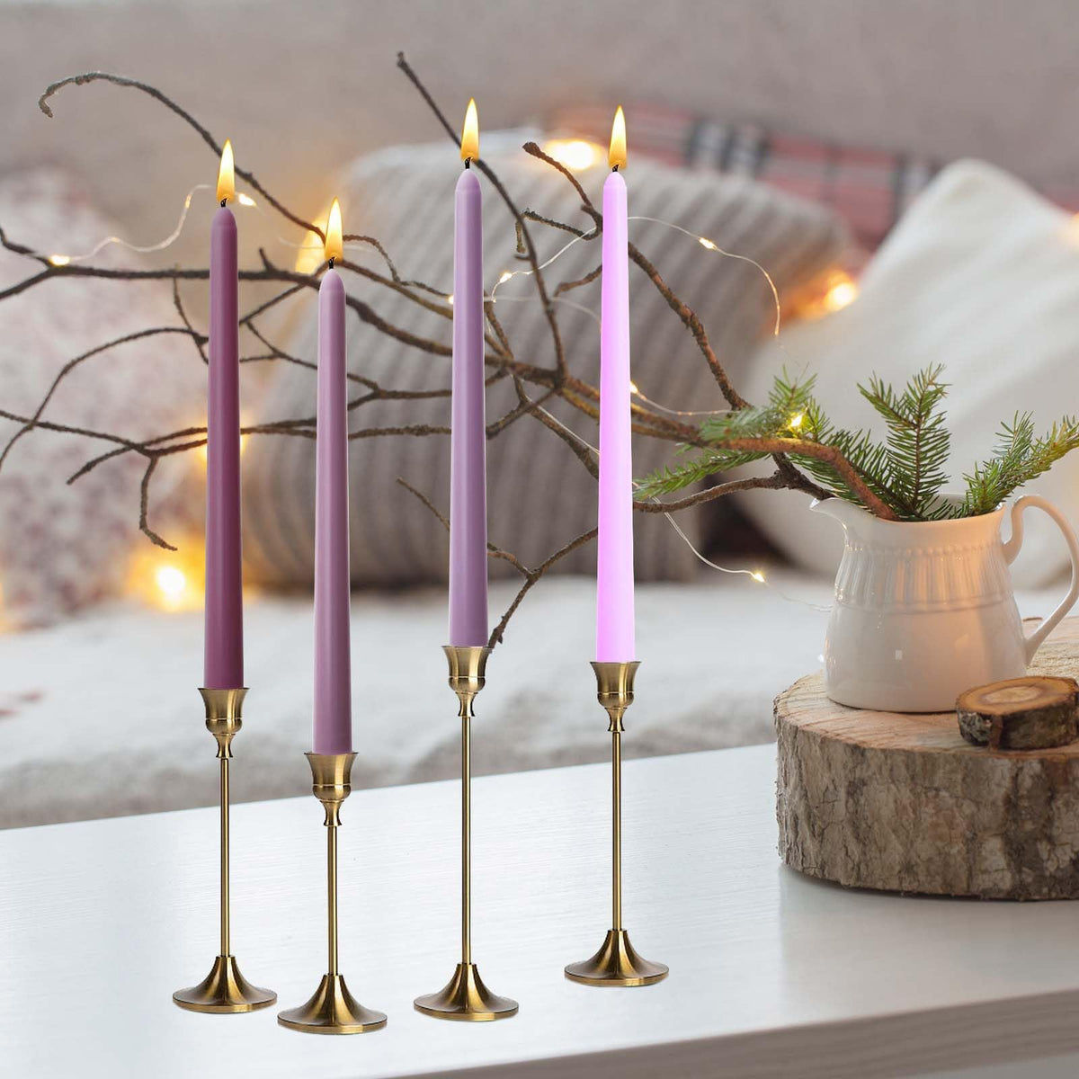 10 inch Purple GradientTaper Candles,Set of 4 Tapered Candle, Tall Candlesticks,Conical Stick Candles,Smokeless,for Home Dinner, Party, Wedding, Halloween, Christmas (Purple Series, 10inch)