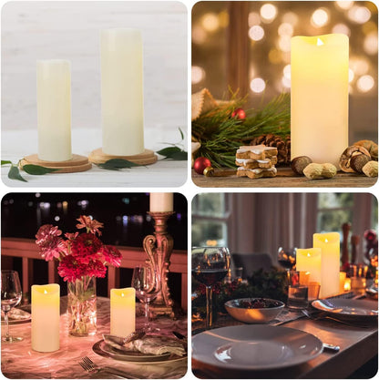 Hanzim Flameless Flickering Battery Operated Candles D2.2''*H4 5" 6" 7" 8" 9" Set of 9 Ivory Real Wax Pillar LED Candles with 10-Key Remote and Cycling 24 Hours Timer (Ivory)