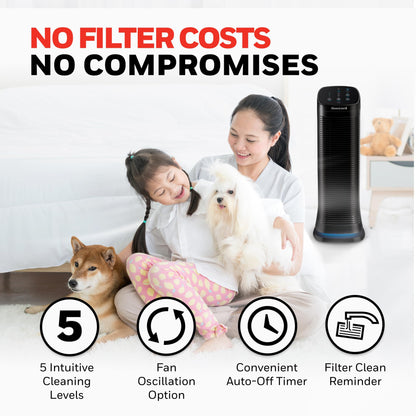 Honeywell Air Genius 5 Air Purifier for Large Rooms up to 1200 Ft², Permanent Washable Filters, Reduces Dust, Pollen, Pet Dander, Odors, Smoke, Black, HFD320