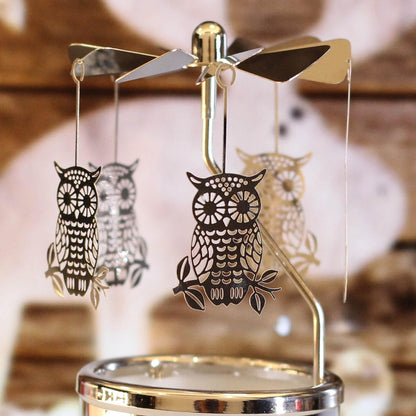 iLajao Candle Carousel Rotary Candle Holder Christmas Carousel Spinning Tealight Candleholder Christmas Decoration Centerpieces for Tables Valentine Easter (Owl)
