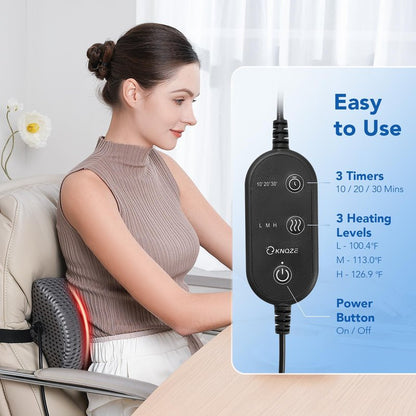 KNQZE Heated Lumbar Support Pillow for Office Chair, Car, Bed, and Recliner-Customizable Height for Personalized Comfort - Relieves Lower Back Pain and Enhances Posture