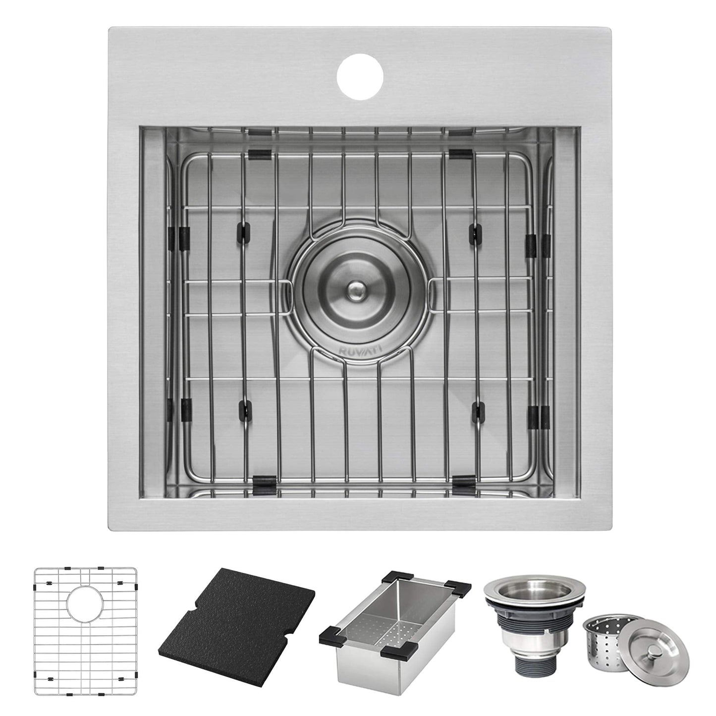 Ruvati Outdoor BBQ Workstation Sink 15 x 15 inch Topmount Marine Grade T316 Stainless Steel RV Boat Tiny Home - RVQ5215