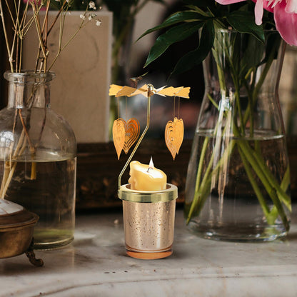 Ipetboom Rotating Candleholder Cup Romantic Candlestick Decor for Restaurant and Home Table Centerpiece, Spinning Candle Stand Without Candle, Heart-Shaped Design for Valentine’s Day
