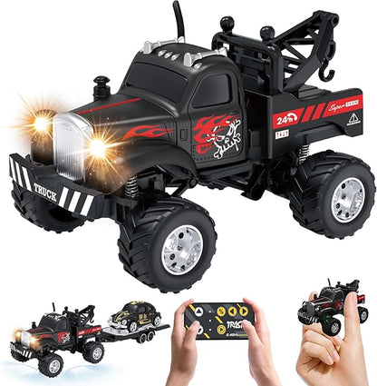 MOONTOY 1:64 Scale Mini Alloy Truck RC Car with LED Lights 2.4Ghz Remote and App Control Toy Car 3-Speed Adjustment Pocket Toy Car for Kids 4-8 Years and Adults (Black)