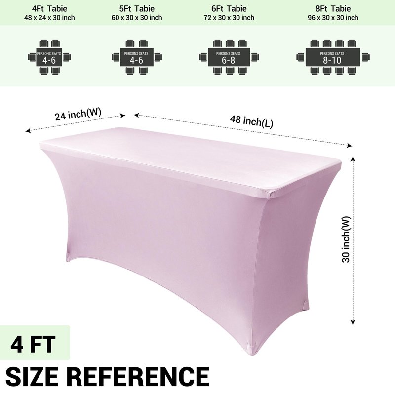 Obstal Spandex Table Cover 6ft Fitted Tablecloth Rectangular - Stretch Rectangle Folding Table Cloth for Birthday Party Wedding Banquet, Light Pink, 72L x 30W Inch