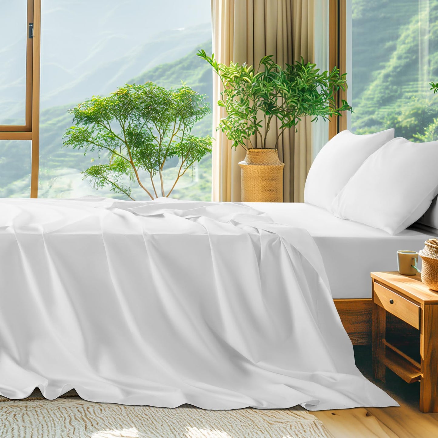 SONORO KATE 100% Egyptian Cotton Sheets King Size - 600 Thread Count, Luxury Hotel Quality Bedding Set, Soft Cooling Sateen Weave Bed Sheet Sets, 16" Deep Pocket - 4 PC(White,King)