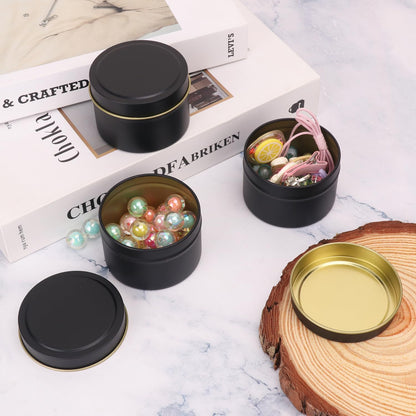 Biugaaufai 48 Pack Black Steel Round Candle Tins with Lids, 4 oz Capacity, Matte Black Finish for DIY Candle Making and Storage