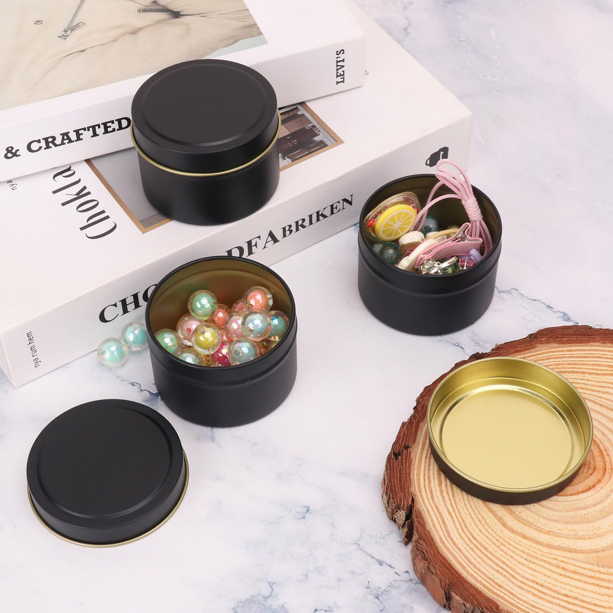 Biugaaufai 72 Pack 4 oz Black Metal Candle Tins with Lids, Round Bulk Metal Candle Jar, Matte Finish, Round 4 oz Candle Tins for DIY Candle Making and Storage