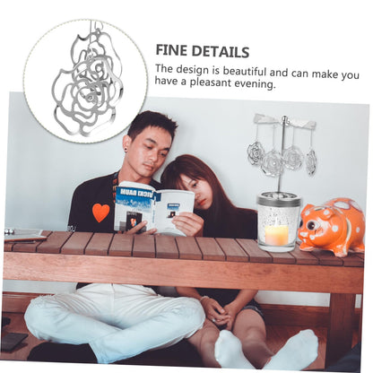 CONGARTENO Rotating Metal Candlestick Holder with Dangling Pendants Romantic Dinner Cup Carousel for Home Wedding Christmas Table Decor Spinning Centerpiece for Party Ambiance