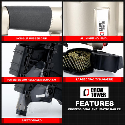 Coil Siding/framing Nailer CN70, 1-3/4-inch to 2-3/4-inch Pneumatic Siding Nail Gun, Air Coil Nailer with Rapid Shooting Engine for Pallet, Crating, Framing, Siding and Fencing