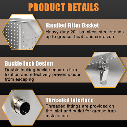 25lbs Commercial Grease Trap for Home Restaurants Under Sink, Stainless Steel Interceptor