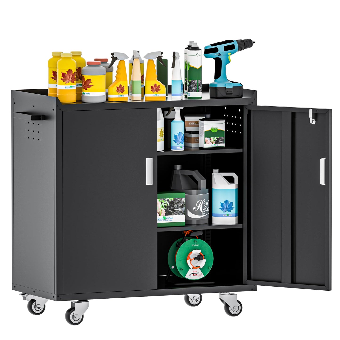 Baborokic Black Garage Cabinet with Wheels,Metal Storage Cabinet,Lockable Storage Cabinet with Doors and Adjustable Shelves,Tool Chest,Rolling Metal Tool Cabinets for Garage,Warehouse,Basement