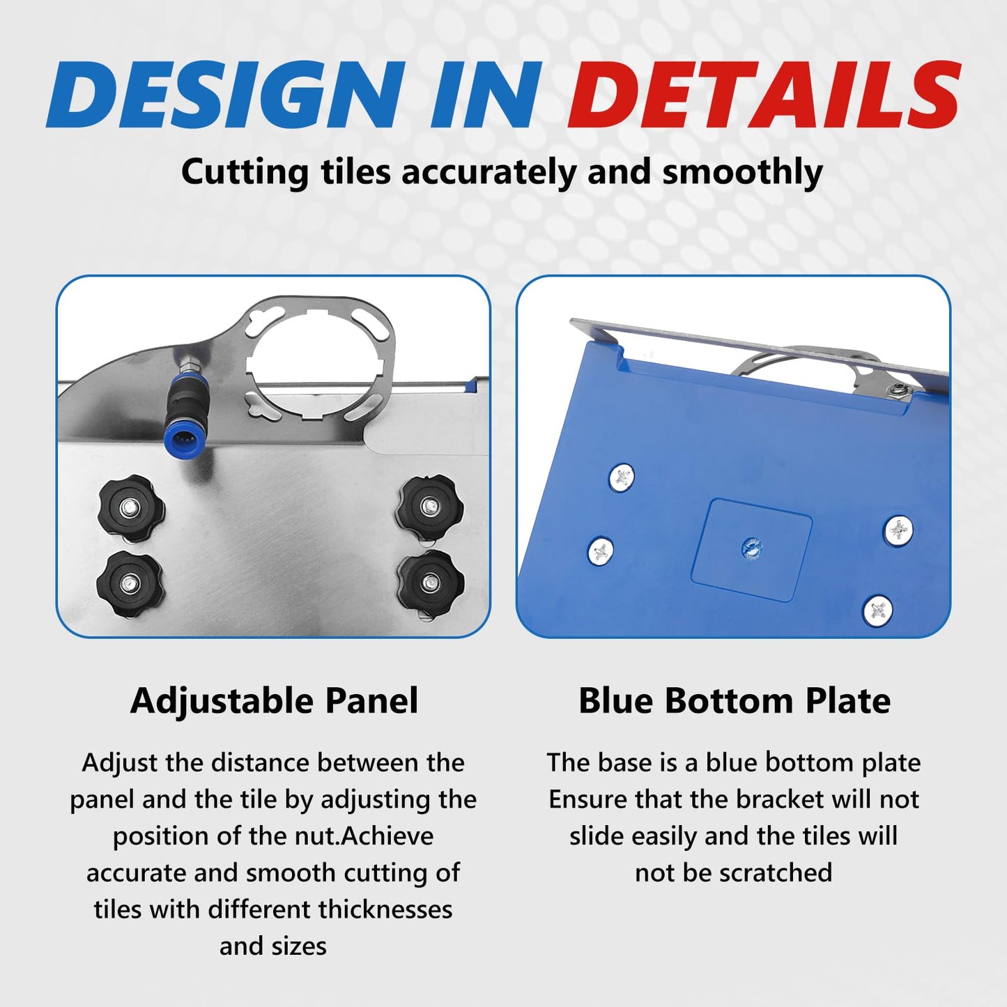 45 Degree Tile Chamfering Tool for 100-Type Angle Grinders, Universal Stand with 5 Diamond Saw Blades, Gloves, 39 Inch Hose, Screwdriver, Adapter Washers
