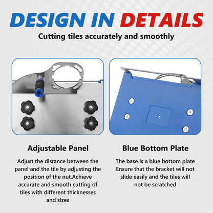 45 Degree Tile Chamfering Tool for 100-Type Angle Grinders, Universal Stand with 5 Diamond Saw Blades, Gloves, 39 Inch Hose, Screwdriver, Adapter Washers