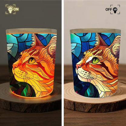 Cat Tealight Candle Holders,Stained Glass Cat Tea Light Candle Holder,Animal Candle Jar Lamp Led Light for Table Centerpieces,Weddings,Baby Showers,Parties,Home Decor