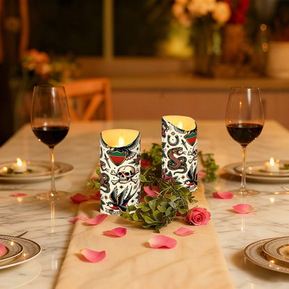 Gravopti Old School 2 Pack Flameless LED Pillar Candles with Remote & Timer, Battery Operated, Flickering Wax Candle for Wedding, Romantic Home & Party Decor