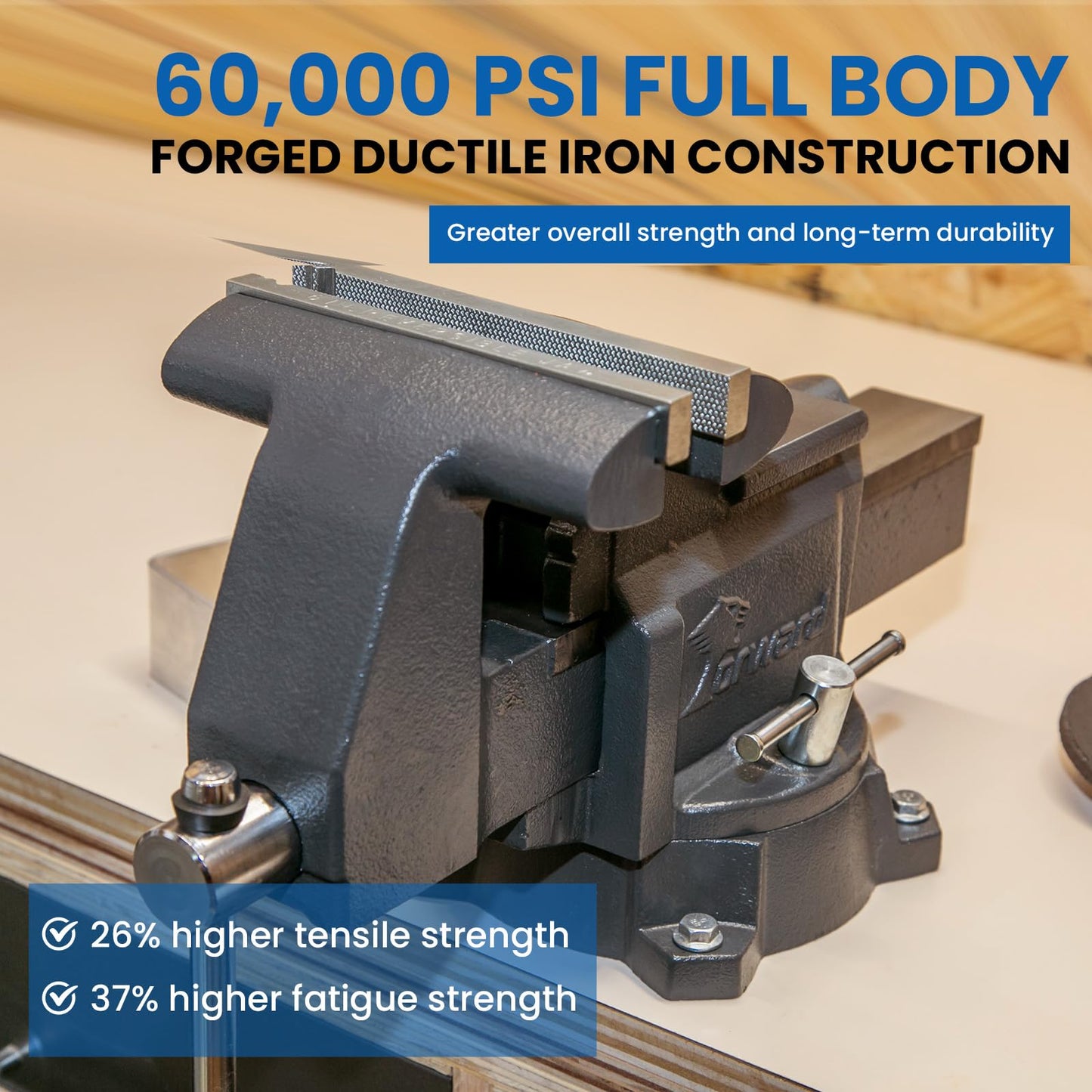 Forward CR60A 6.5 Inch Bench Vise Heavy Duty Vice with Anvil and 210 Degrees Swivel Base (6 1/2")