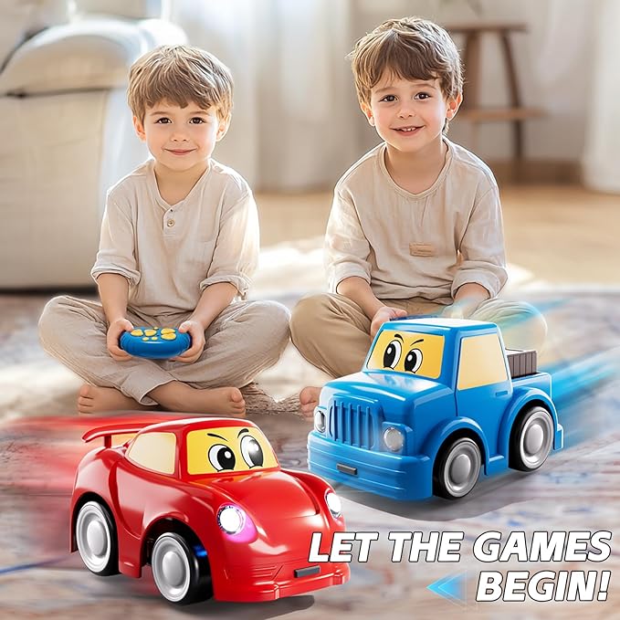 Remote Control Car for Toddlers 1-3 2-4 3-5 2 Pack Cartoon 2.4 GHz RC Cars for Kids Electric Hobby RC Car Toys Christmas Birthday Gifts Toys for Kids Boys Girls 2 3 4 5 6 Years Old