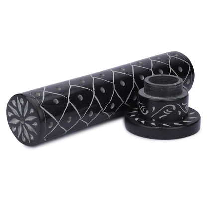 Ajuny Marble Incense Stick Tower Burner Tree of Life Carving Round Tealight Candle Stand Black Incense Stick Holder with Ash Catcher for Yoga Meditation Fragrance Home and Office Décor (10.5 Inch)