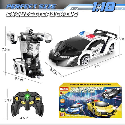 Transform Remote Control Car - Rc Cars One-Button Transforming 360° Rotation Drifting 2.4ghz 1:18 Scale Gift Kids Aged 4-6 Year Old Boys/Girls Police Car Black