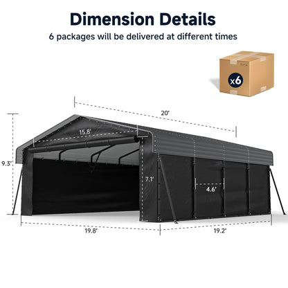 Real Relax 20x20FT Heavy Duty Metal Carport, All-Weather Galvanized Steel Enclosed Car Canopy with Roll-Up Door, Reinforced Base for 2 Cars, Trucks, Boat, Gray