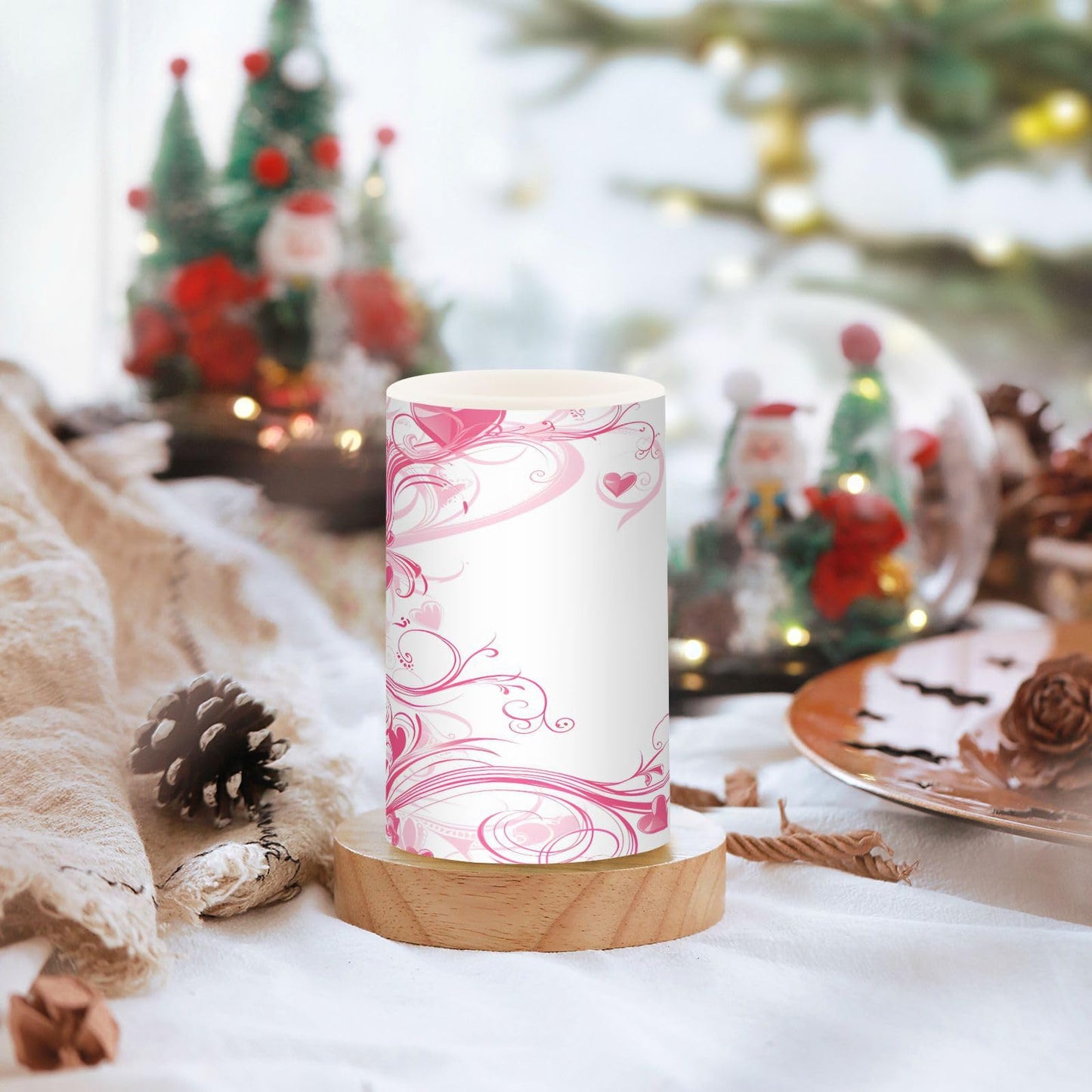 ALAZA Pink Hearts Swirls Flickering Flameless Candles Battery Operated with Remote Timer,Tea Light Candles LED Pillar Votive Candles Set of 2 for Outdoor Indoor Decorations