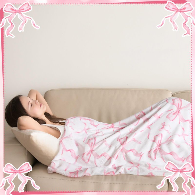 Buryeah Pink Bow Throw Blanket 50"x60" Ultra Soft Flannel Coquette Aesthetic Blanket for Girls Women Preppy Room Decor for Bed Sofa Spring Wedding Mother's Day Graduation Back to School Gift