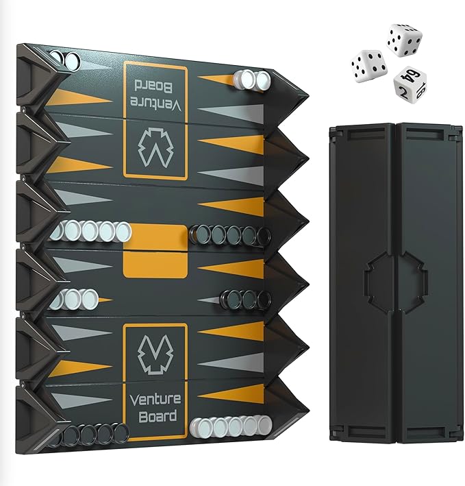 VENTUREBOARD Backgammon 6 Inches Magnetic Unique Backgammon Set Board Game - Folding Board Portable Travel Backgammon Board Game Pieces - (Blue/Grey)