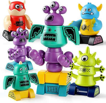 Magnetic Robot Building Toys for Kids 3-8 STEM Magnetic Monster Set DIY Stacking Robots with Storage Box Ideal Birthday for Boys Girls Age 3 4 5 6 7 8