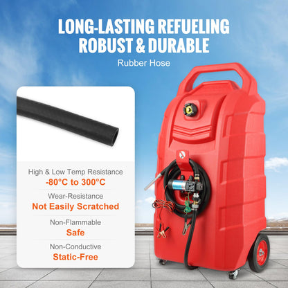 VEVOR Fuel Caddy, 32 Gallon, Fuel Transfer Caddy Tank On-Wheels, with 12V DC Transfer Pump, Gasoline Diesel Fuel Caddy with 8.2 ft Hose, Flow Rate 7L/min, for Trucks, Boats, Lawn Mowers
