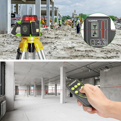 Huepar Electronic Self-Leveling Rotary Red Laser Level Kit - 360 Horizontal Laser Beam Interior/Exterior Rotating Laser Level Tool with Receiver, Protective Glasses, Hard Case RL300HR