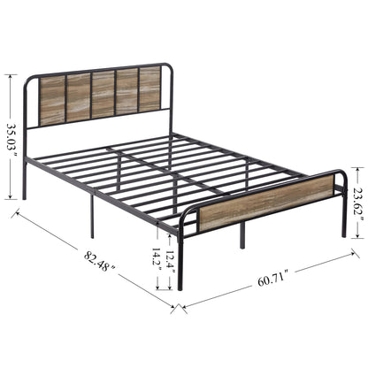 VECELO Queen Platform Bed Frame with Wooden Headboard,Sturdy Steel Slats Support/Matress Foudation/No Box Spring Needed(Grey Slate)