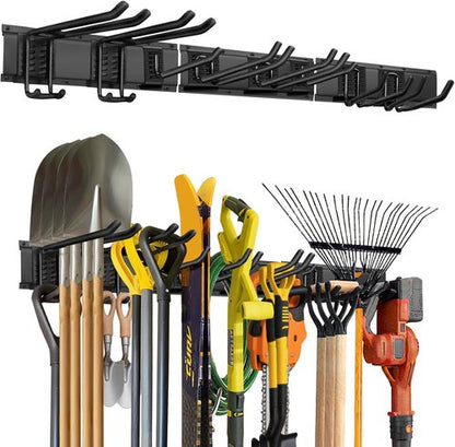 Garage Storage Tool Organizer by [Brand Name] - 48-Inch Heavy Duty Metal Rack with 8 Hooks for Garden Tools