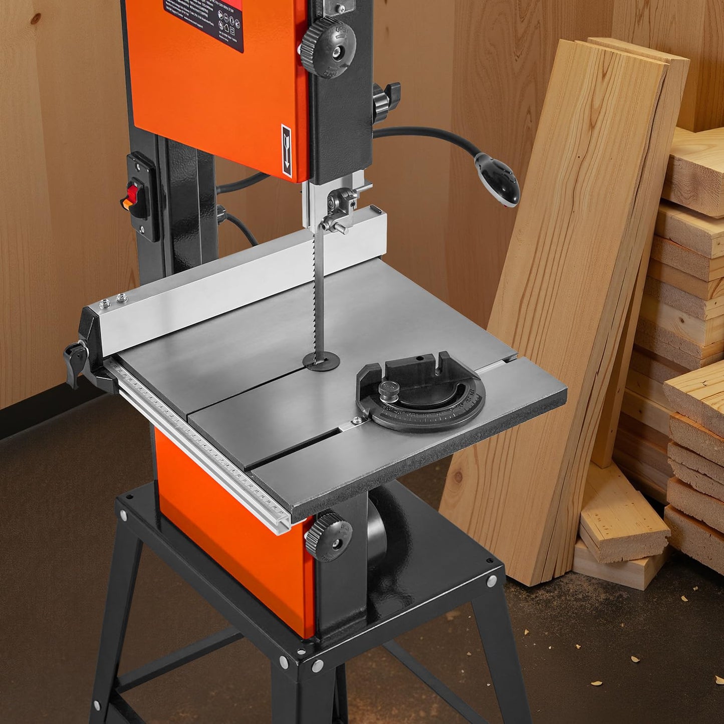 VEVOR Band Saw with Stand, 10-Inch, Two-Speed Benchtop Bandsaw, 373W 1/2 HP, 6 in Max Cutting Height, 13.2 x 13.4 in Cast Iron Table, with 360° Work Light, Miter Gauge, Fence, Band Saw for Woodworking