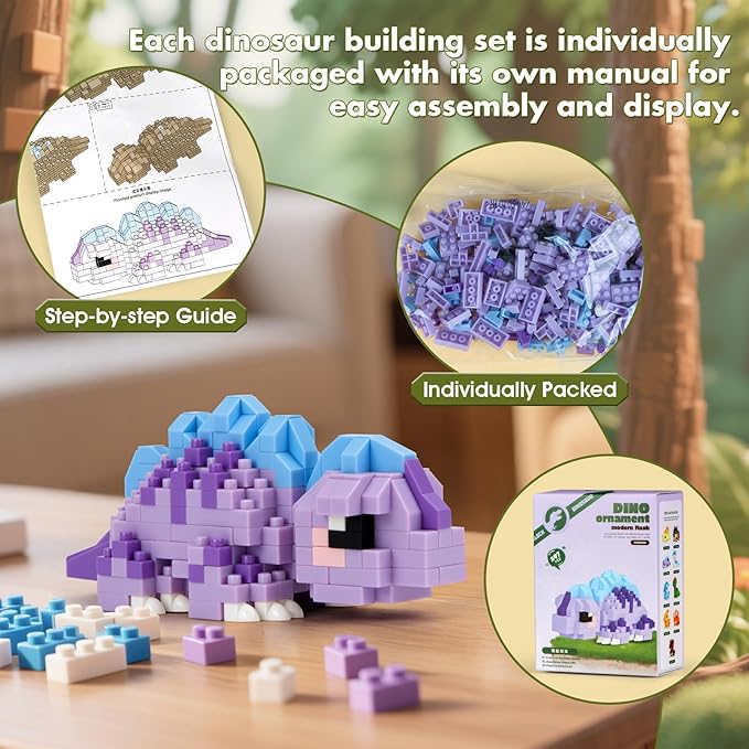 HIGH GODO Dinosaur Party Favors Dinosaur Toys 9 Pack Mini Dinosaurs Building Blocks Sets Goodie Bags Stuffers Gifts for Adults Teens Age 14+