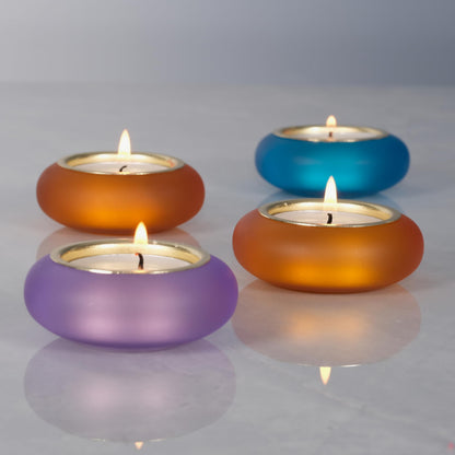 ICNBUYS Handmade Decorative Pebble Tealight Candle Holders Set of 2 - Handcrafted Home Decor Accent for Calming Earthy Aesthetic Orange Matte Finish Resin Diameter 2.6 inches