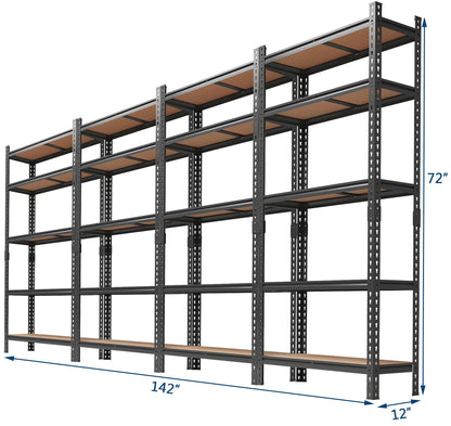 Garvee Storage Shelves 5 Tier Garage Shelving Heavy Duty Adjustable Metal Shelving Unit, Garage Shelves for Basement, Warehouse, Pantry, Closet, Kitchen 72" H x 35.5" W x 12" D, Black,4 Pack