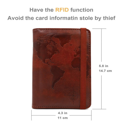 kandouren RFID Blocking Passport Holder Cover Case,Travel Luggage Passport Wallet Made with Brown Map Crazy Horse PU Leather for Men & Women