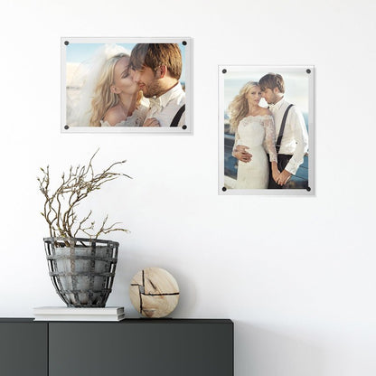 Yalikop 8 Pcs Acrylic Floating Picture Frame 8.5 x 11 Inches Wall Mount Frameless Photo Frames Double Panel Clear for Home Office Photo Display, Full Size 9.6 x 13.2 Inch (Black)
