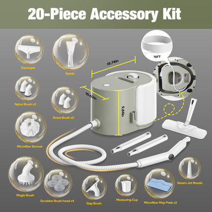 Newbealer Heavy-Duty Steam Cleaner for Home, Stainless Steel Boiler, Steam Mop with 20-Piece Accessories, Max 5 Bar, Multi-Purpose Steamer for Floors, Cars, Furniture, Tiles, and More