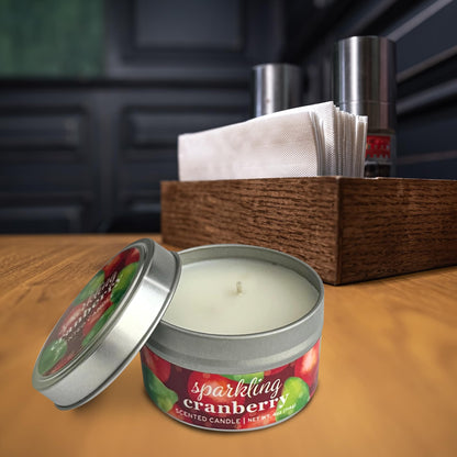 Greenwich Bay Hand-Poured Scented Candle in Decorative Tin – 4 oz/114 g Travel Candle with Lead-Free Wick, Vegetable Wax, Aromatherapy Gift, Single Wick – Made in USA (Sparkling Cranberry)