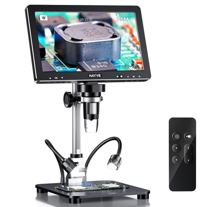 Hayve DM12 10.1'' HDMI Digital Microscope, 2000X Coin Microscope with IPS Screen, 20MP Soldering Microscopes for Electronics with 10.4'' Longer Stand,Compatible with PC/TV