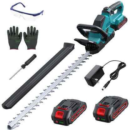 24'' Cordless Hedge Trimmer with 2 Rechargeable Batteries & Charger, 3000RPM Brushless Electric Handheld Bush Clipper, 180° Rotatable Head, 2/3'' Blade Gap, Gardening Gifts for Father’s Day