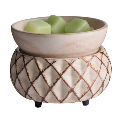 Candle Warmers ETC 2-in-1 Candle and Fragrance Warmer for Warming Scented Candles or Wax Melts and Tarts with to Freshen Room, Cream and Gold Lattice