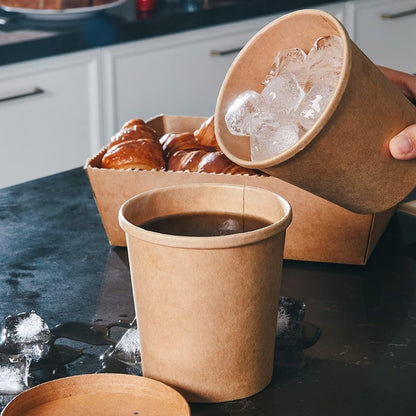 Lyellfe 80 Pack Paper Soup Containers with Lids, 16 Oz Disposable Kraft Paper Food Cups, To Go Take Out Cups for Hot Cold Drinks, Christmas Party
