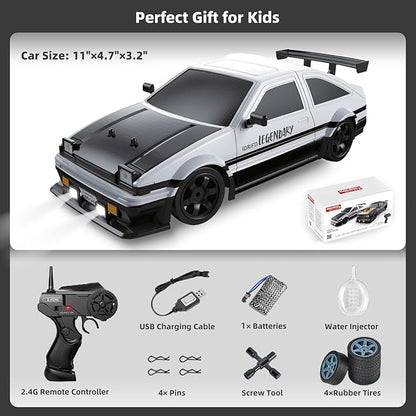 RC Drift Car Drifting RC Car for Adults 1/16 2.4GHz 4WD Remote Control Cars with Smoke LED Lights Rechargeable Battery and Drifting Tires Toy Cars for Boys Kids