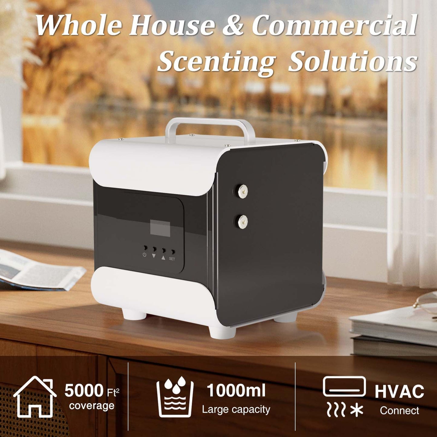 Whole House HVAC Scent Diffuser - 5000 Sq Ft Coverage, Wi-Fi & Bluetooth App Control, 1000ML Hotel Collection, Waterless Cold Air Diffuser for Large Rooms & Commercial Use, Metal Design